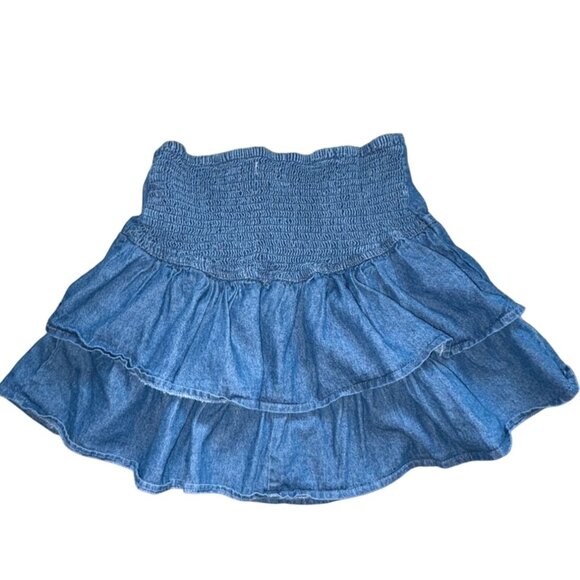 Lone Star Ruffled Denim Mini Skirt-Blue-Size S-GUC - Picture 4 of 5